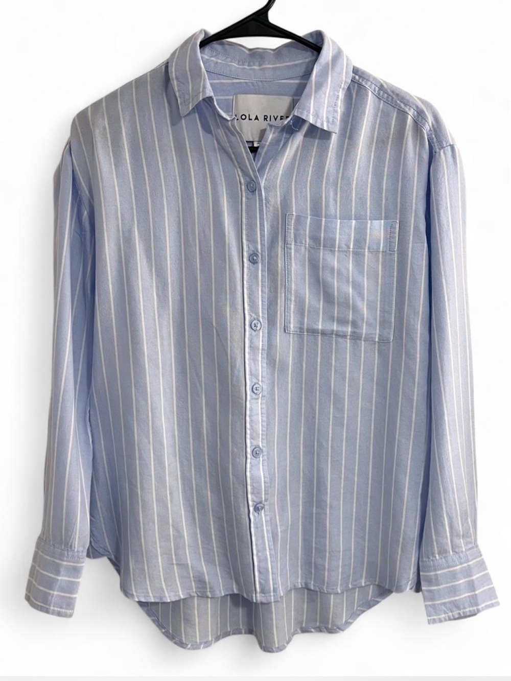 LOLA RIVER Blue with White Stripes Button Down Lyocell Shirt